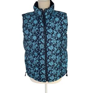 Ralph Lauren Polo Jeans Co. Women's Floral Goose Down Puffer Vest Blue Size Smal